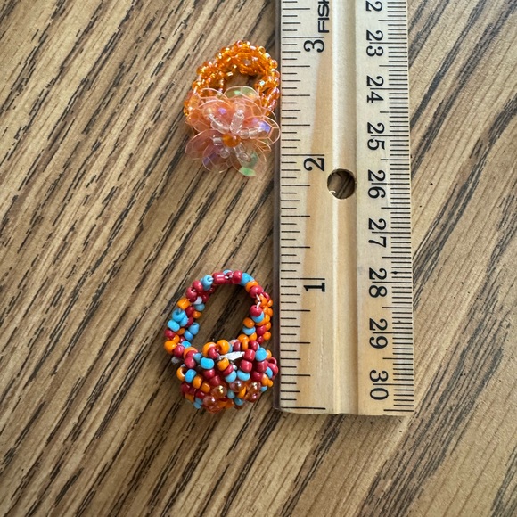 Set of 3 beaded items - Pair of Long Dangle Earrings and 2 Stretchy Rinsgs - Picture 2 of 5